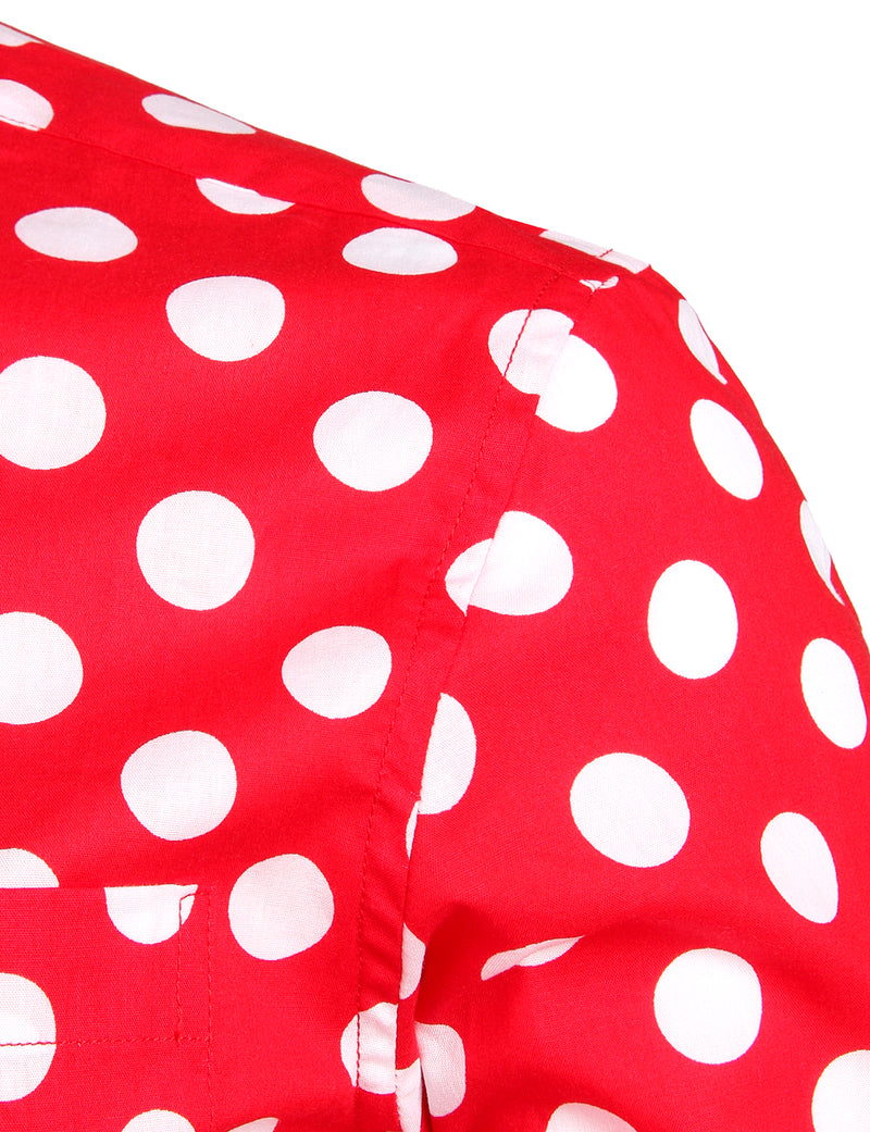 Men's Polka Dots Pocket Cotton Long Sleeve Shirt