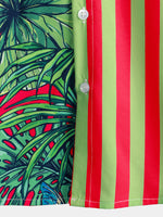 Men's Pineapple & Striped Print Holiday Short Sleeve Shirt