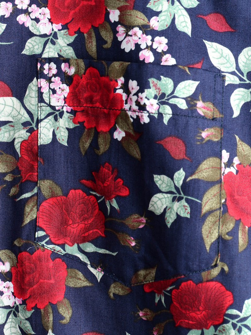 Men's Navy Blue Rose Holiday Cotton Shirt