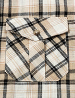 Men's Casual Khaki Linen Plaid Pocket Vintage Cowboy Check Short Sleeve Button Up Western Shirt