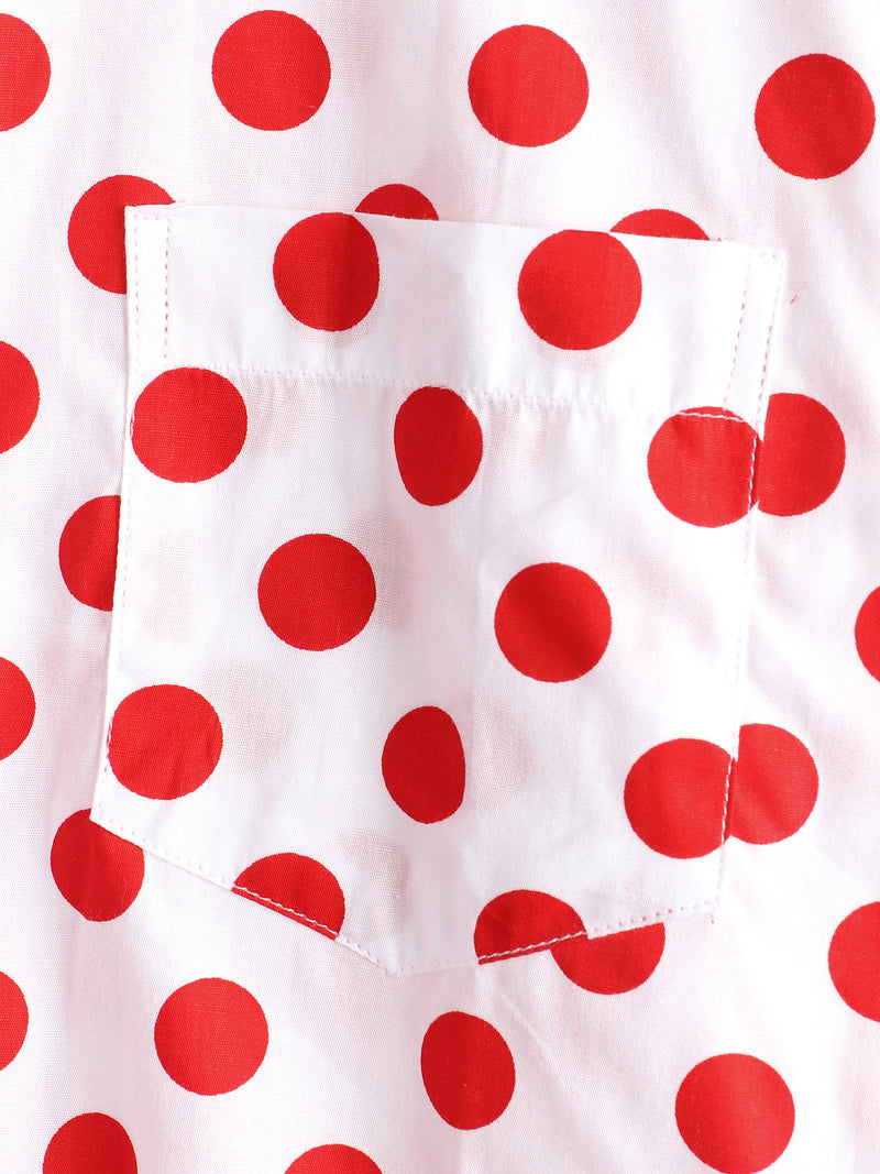 Men's Polka Dots Cotton Pocket Casual Short Sleeve Shirt