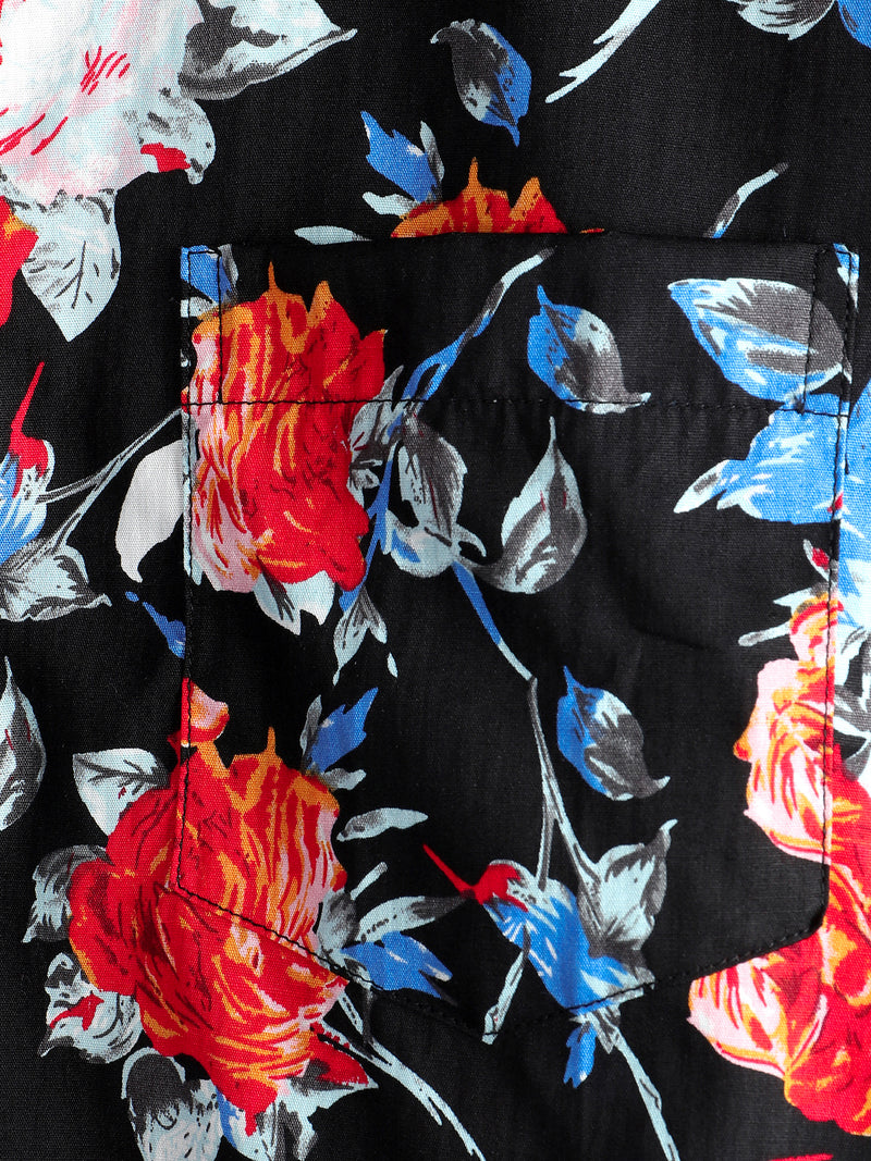 Men's Rose Pocket Black Floral Holiday Cotton Shirt