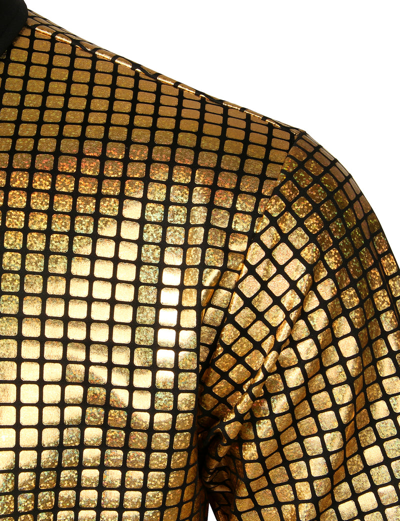 Men's Dress Shirt Sequins Button Down Long Sleeve Shirts Disco Party Costume