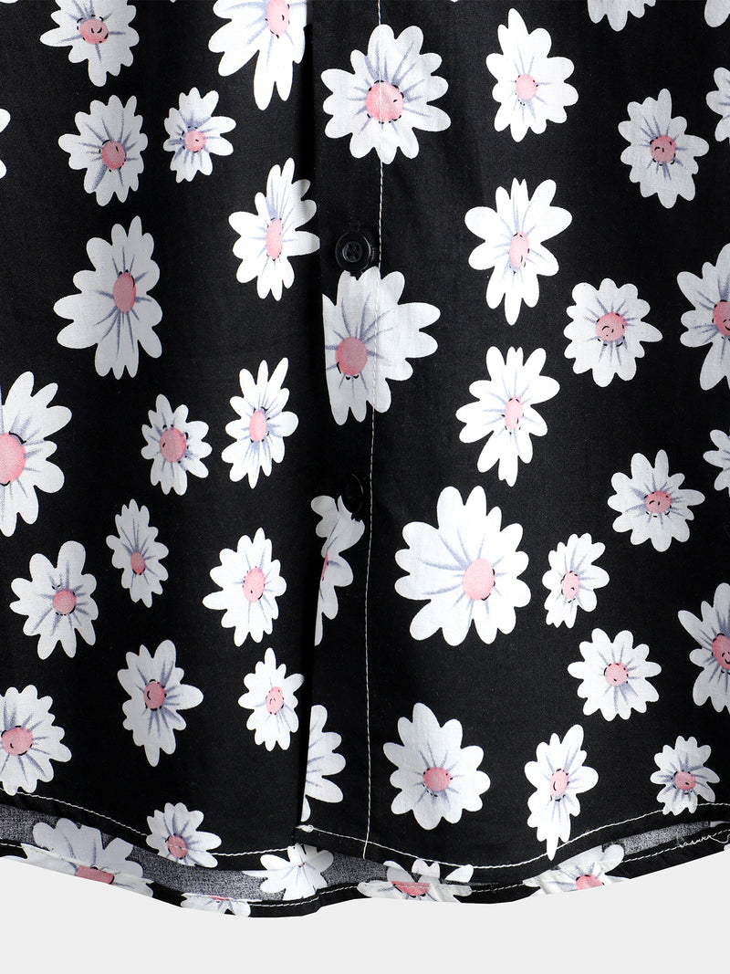 Men's Floral Daisy Print Tropical Hawaiian Cotton Flower Shirt
