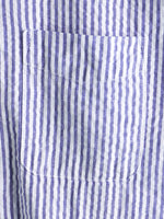 Men's Striped Cotton Blue Summer Button Up Cuban Collar Camp Short Sleeve Beach Shirt