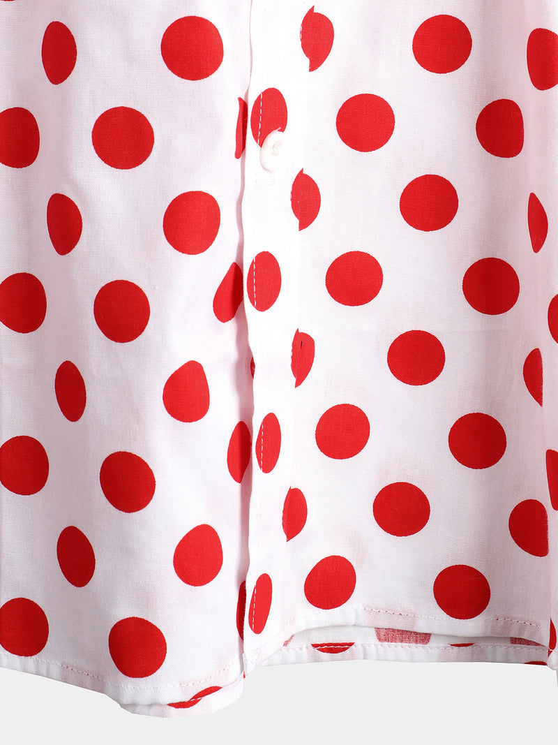 Men's Polka Dots Cotton Pocket Casual Short Sleeve Shirt