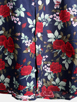 Men's Navy Blue Rose Holiday Cotton Shirt