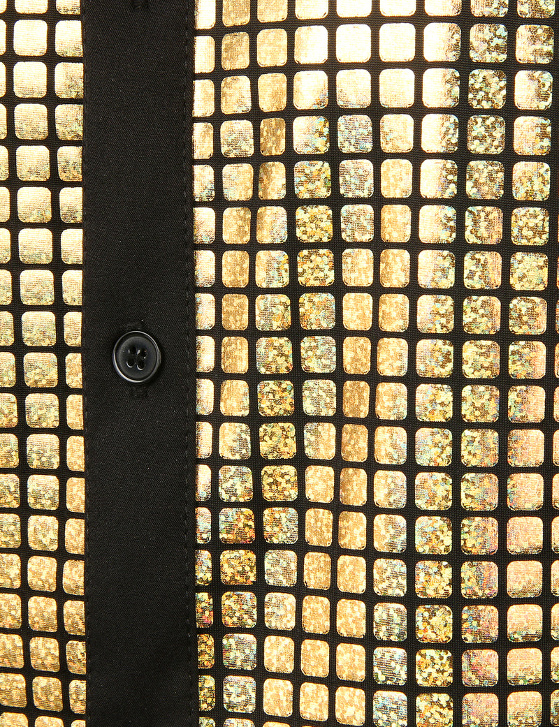 Men's Dress Shirt Sequins Button Down Long Sleeve Shirts Disco Party Costume