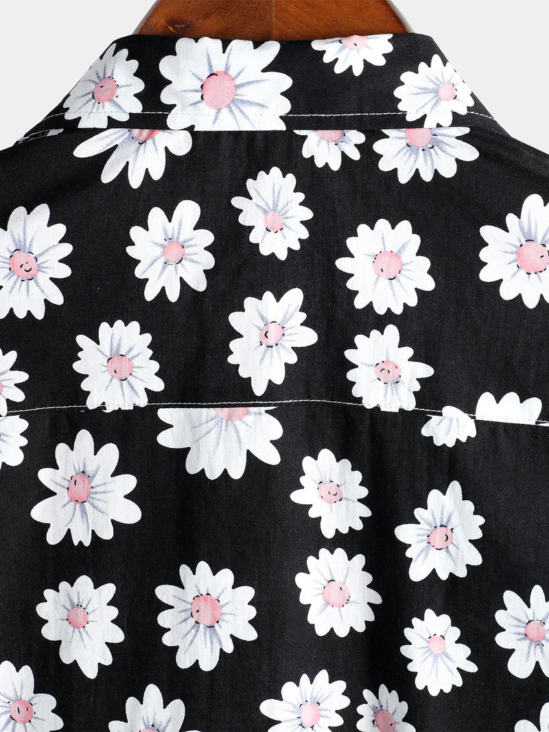 Men's Floral Daisy Print Tropical Hawaiian Cotton Flower Shirt