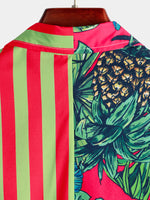 Men's Pineapple & Striped Print Holiday Short Sleeve Shirt