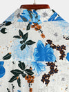 Men's Blue Floral Cotton Tropical Hawaiian Short Sleeve Shirt