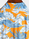Men's Tropical Leaf Print Pocket Short Sleeve Shirt