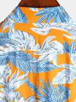 Men's Tropical Leaf Print Pocket Short Sleeve Shirt