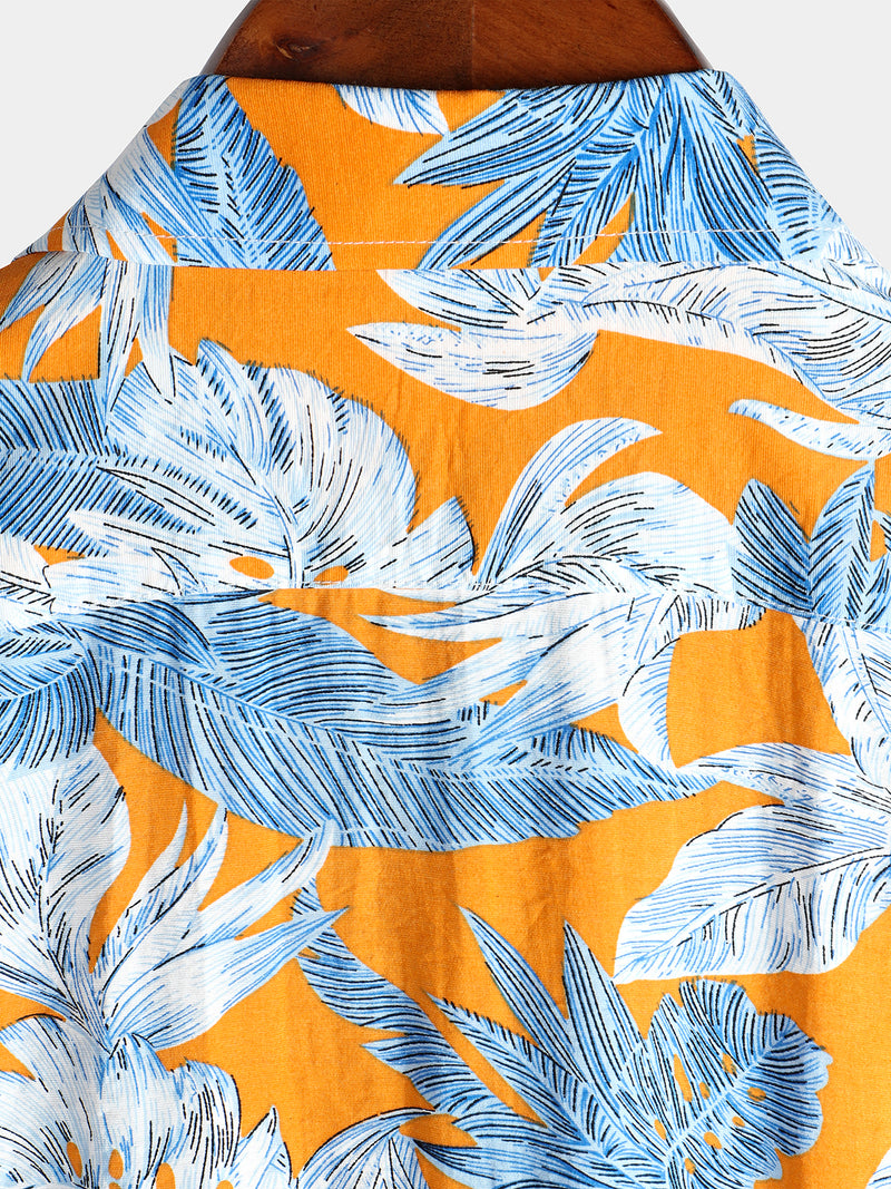 Men's Tropical Leaf Print Pocket Short Sleeve Shirt
