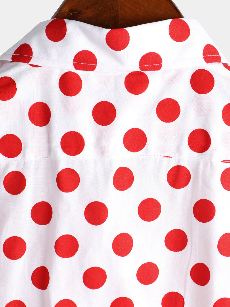 Men's Polka Dots Cotton Pocket Casual Short Sleeve Shirt