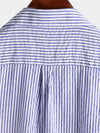 Men's Striped Cotton Blue Summer Button Up Cuban Collar Camp Short Sleeve Beach Shirt