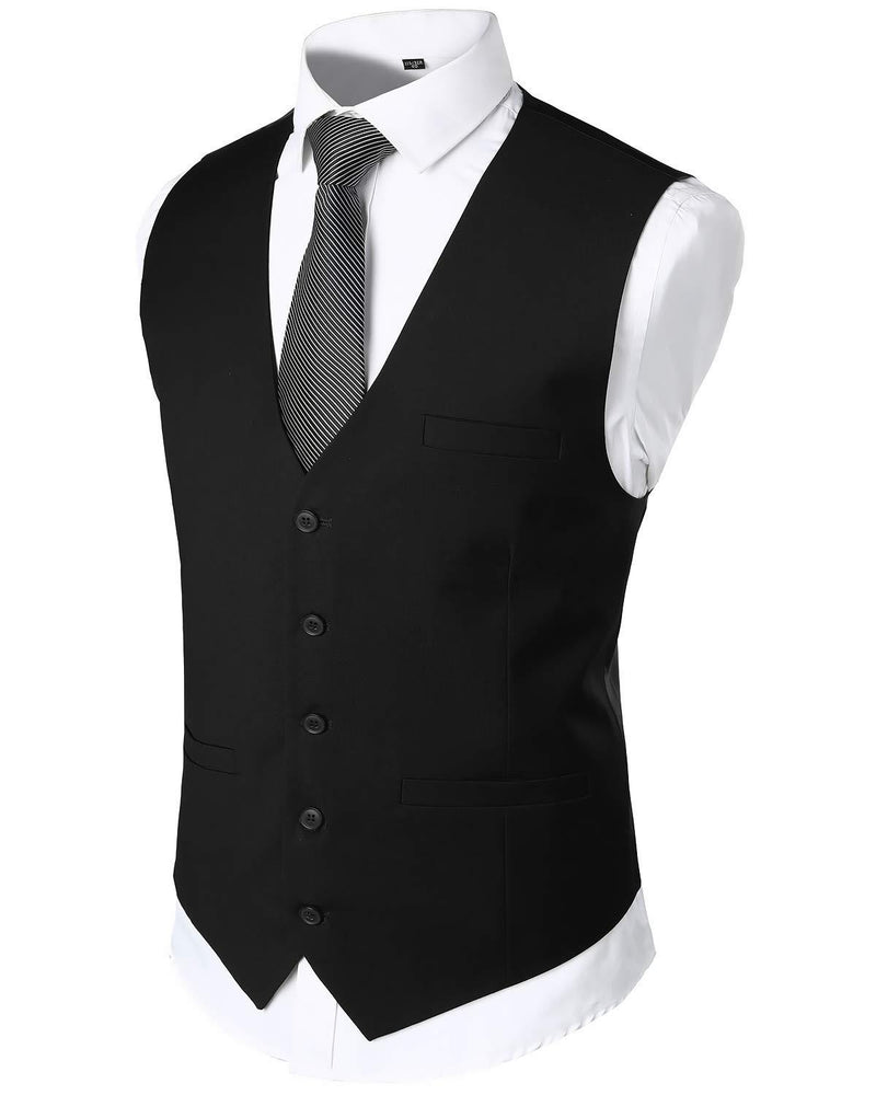 Mens V-Neck Formal Suit Vest Slim Fit Dress Vest Wedding Waistcoat for Tuxedo