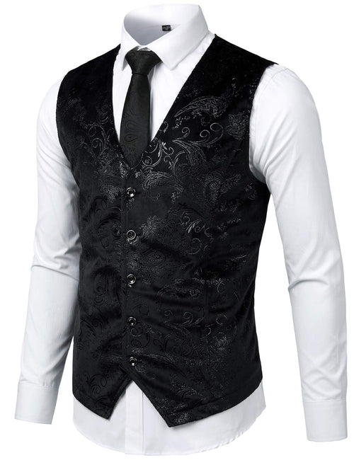 Mens Hipster Metallic Paisley Printed Single Breasted V-Neck Suit Vest/Tuxedo Waistcoat