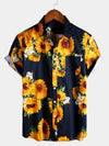 Men's Vintage Sunflower Pocket Short Sleeve Shirt