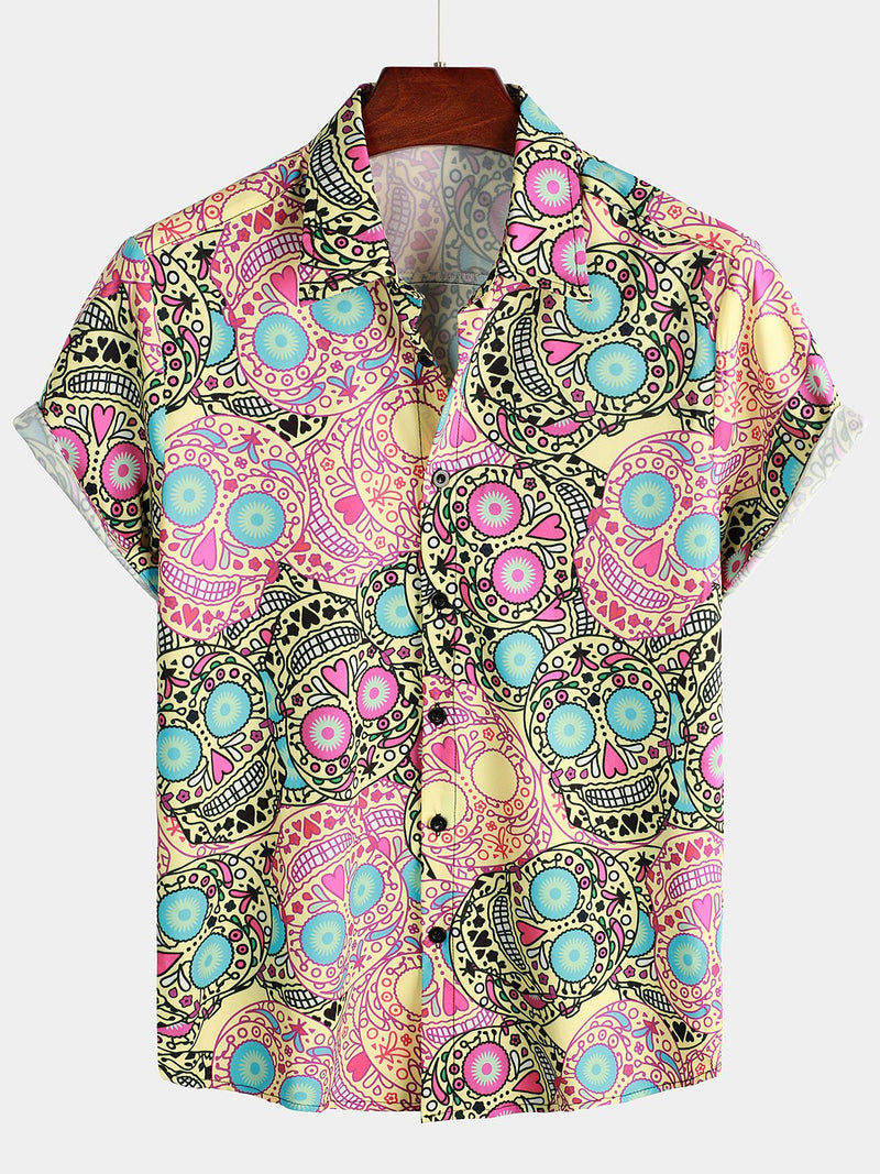 Men's Skull Print Short Sleeve Hawaiian Shirt