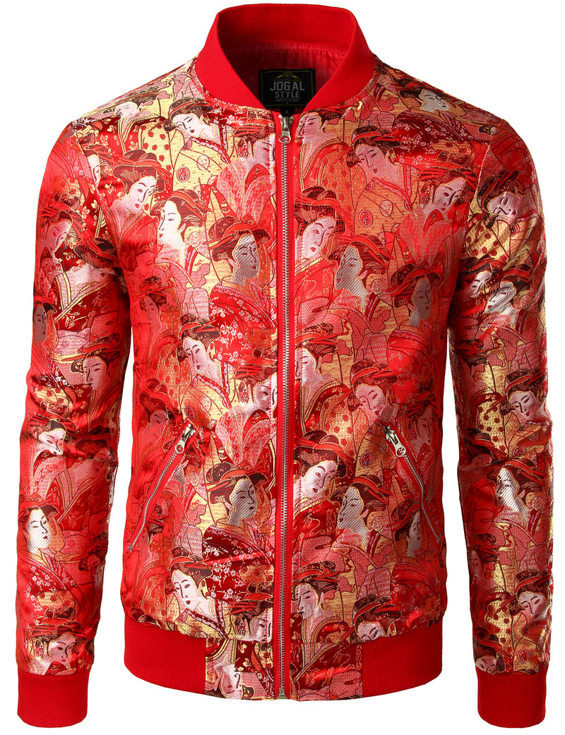 Men's Vintage Embroidered Satin Flight Bomber Jacket Coat