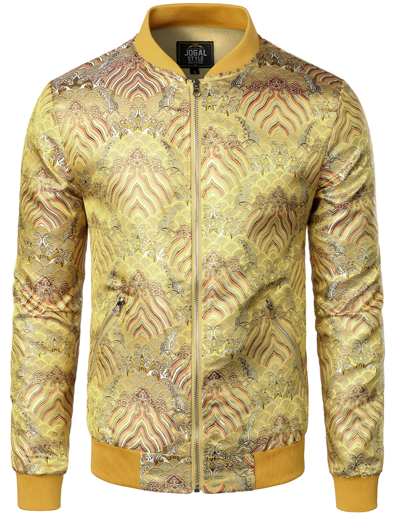 Men's Vintage Embroidered Satin Flight Bomber Jacket Coat