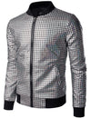 Men's Metallic Sequins Baseball Bomber Jacket Disco Party Costume
