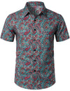 Men's Flower Casual Button Down Hawaiian Shirts&Shorts