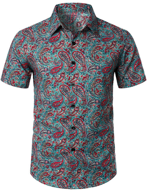 Men's Flower Casual Button Down Hawaiian Shirts&Shorts