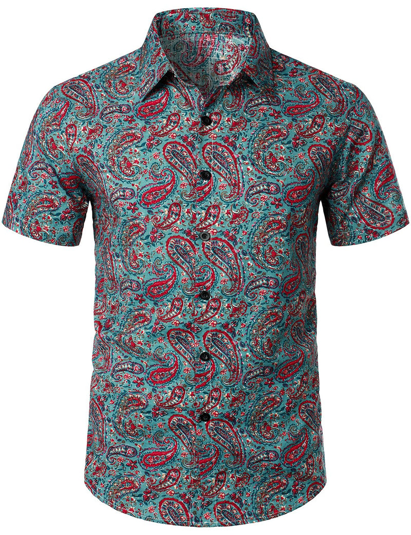 Men's Flower Casual Button Down Hawaiian Shirts&Shorts