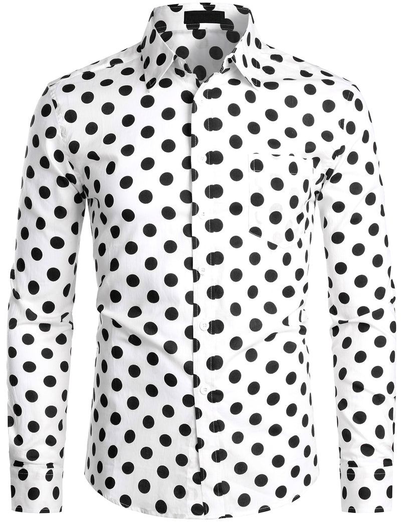 Men's Polka Dots Pocket Cotton Long Sleeve Shirt