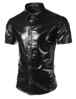 Mens Metallic Shiny Nightclub Styles Short Sleeves Button Down Dress Shirts