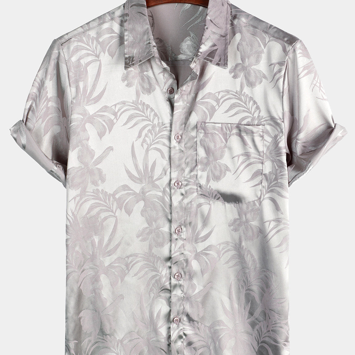 Men's Summer Jacquard Casual Elegant Button Up Pocket Short Sleeve Beach Shirt
