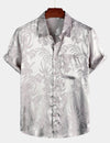 Men's Summer Jacquard Casual Elegant Button Up Pocket Short Sleeve Beach Shirt