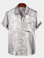 Men's Summer Jacquard Casual Elegant Button Up Pocket Short Sleeve Beach Shirt