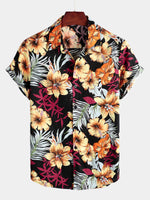 Men's Hawaii Tropical Plant Print Floral Cotton Shirt