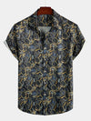 Men's Retro Navy Blue Short Sleeve Casual Shirt
