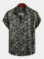 Men's Retro Navy Blue Short Sleeve Casual Shirt