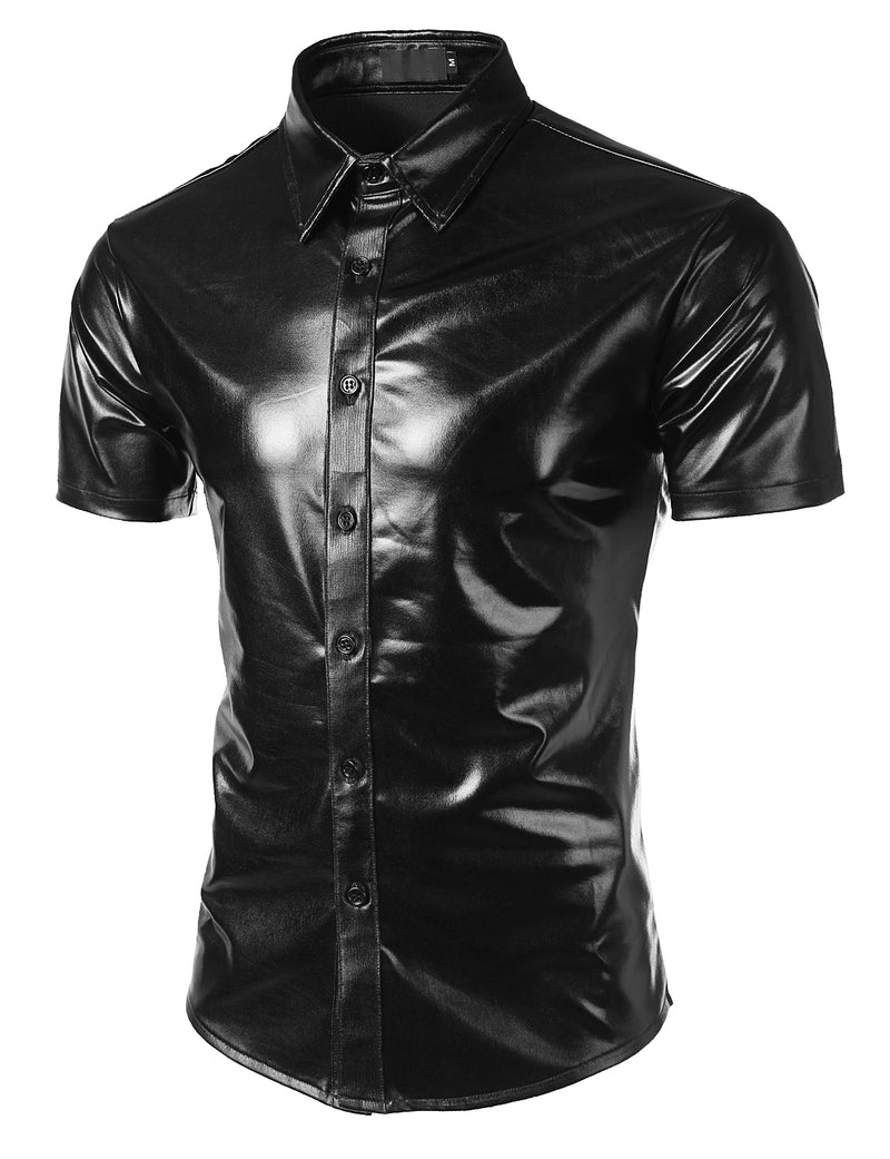 Mens Metallic Shiny Nightclub Styles Short Sleeves Button Down Dress Shirts