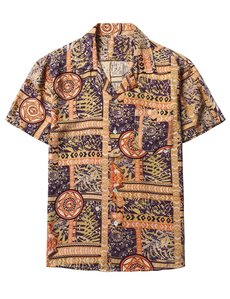 Men's Holiday Yellow Retro 70s Short Sleeve Shirt