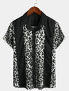 Men's Leopard Print Boling Casual Button Up Short Sleeve Hawaiian Summer Shirt