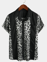 Men's Leopard Print Boling Casual Button Up Short Sleeve Hawaiian Summer Shirt