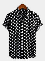 Men's Polka Dots Cotton Pocket Casual Short Sleeve Shirt