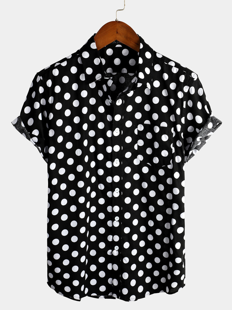 Men's Polka Dots Cotton Pocket Casual Short Sleeve Shirt
