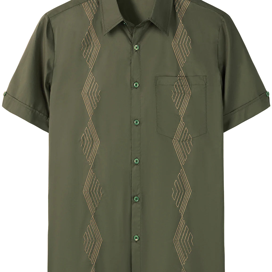 Men's Cotton Guayabera Geometric Embroidered Short Sleeve Button Up Pocket Summer Beach Shirt