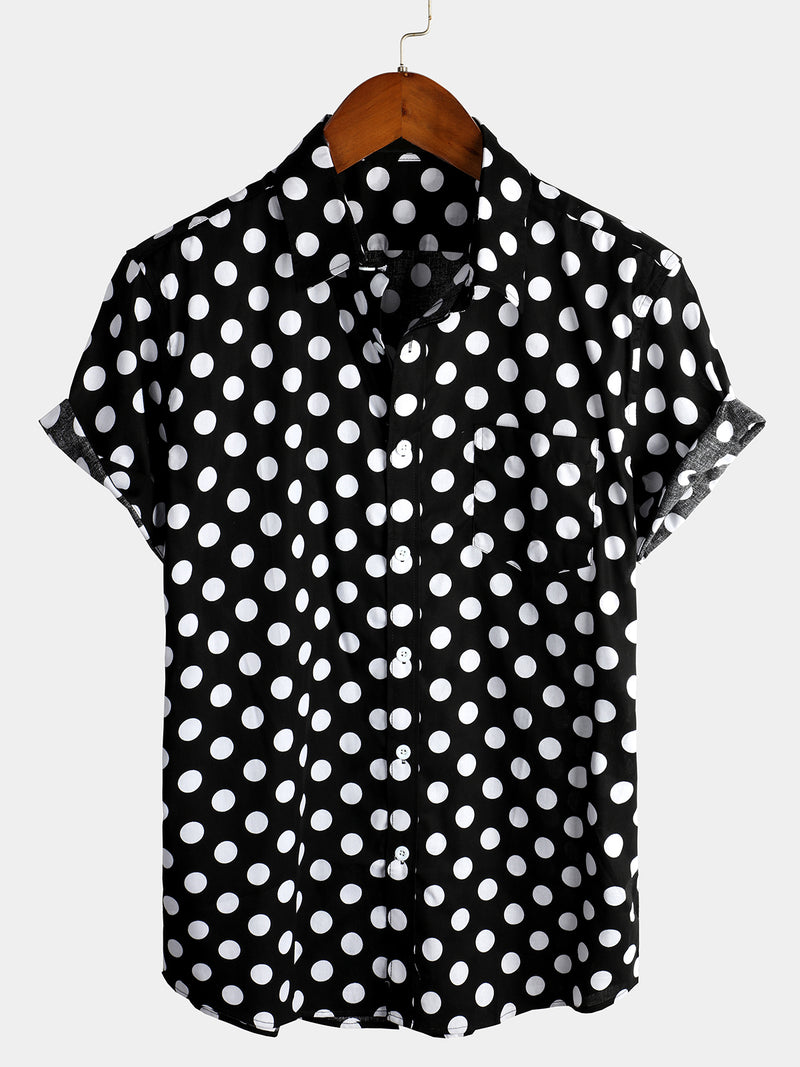 Men's Polka Dots Cotton Pocket Casual Short Sleeve Shirt
