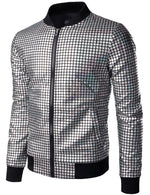 Men's Metallic Sequins Baseball Bomber Jacket Disco Party Costume