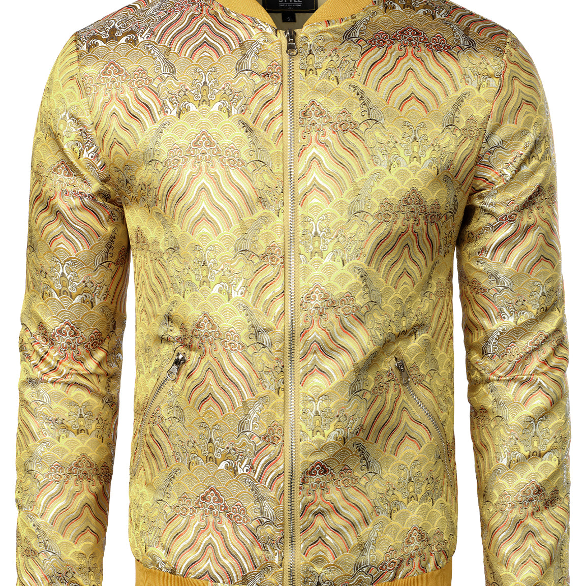 Men's Vintage Embroidered Satin Flight Bomber Jacket Coat