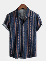 Men's Retro Button Up Short Sleeve Cotton 70s Shirt