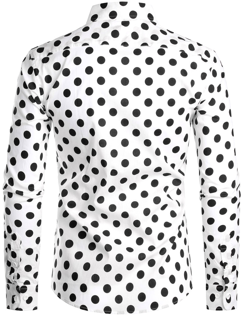 Men's Polka Dots Pocket Cotton Long Sleeve Shirt
